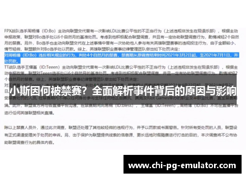 小斯因何被禁赛？全面解析事件背后的原因与影响